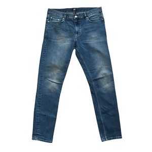Men’s H&M Skinny Fit Blue 5 Pocket Jeans Sz 34 X 31 Stretch Factory Faded